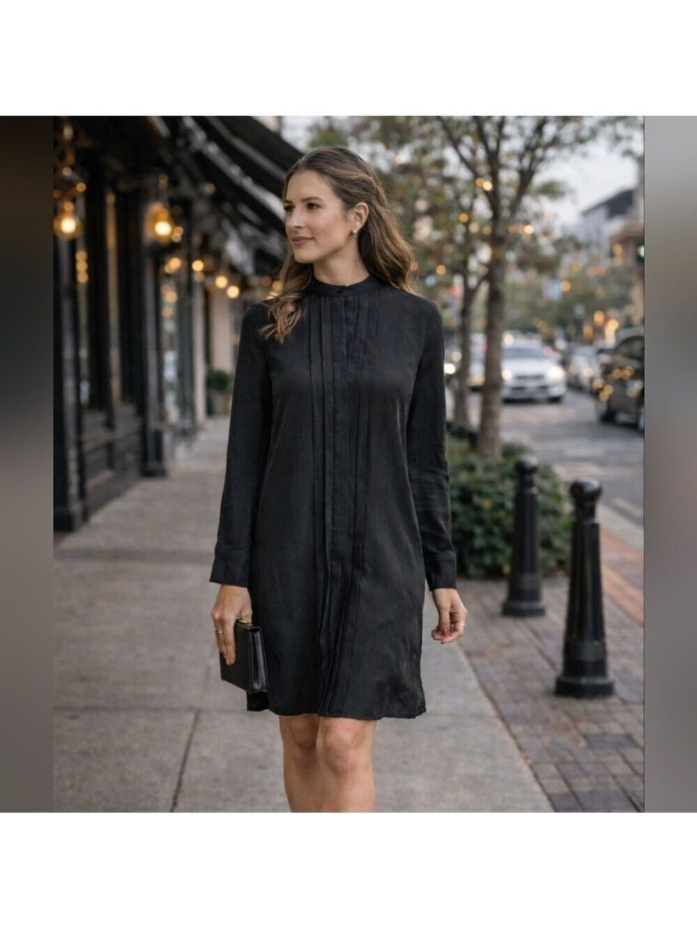 Kate Spade Saturday Black 100% Silk Tuxedo Shirt Dress | Size M | NWT